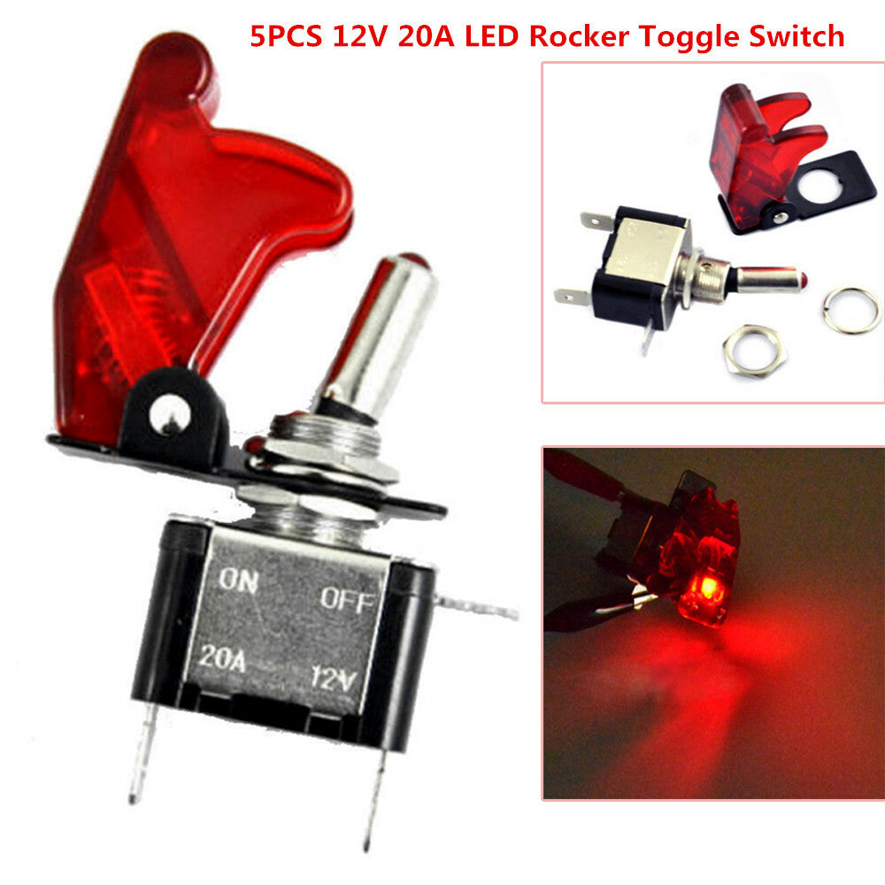 5 x 12V 20A red protective cover LED joystick toggle flick switch SPST on/off truck/ship 2pin- n