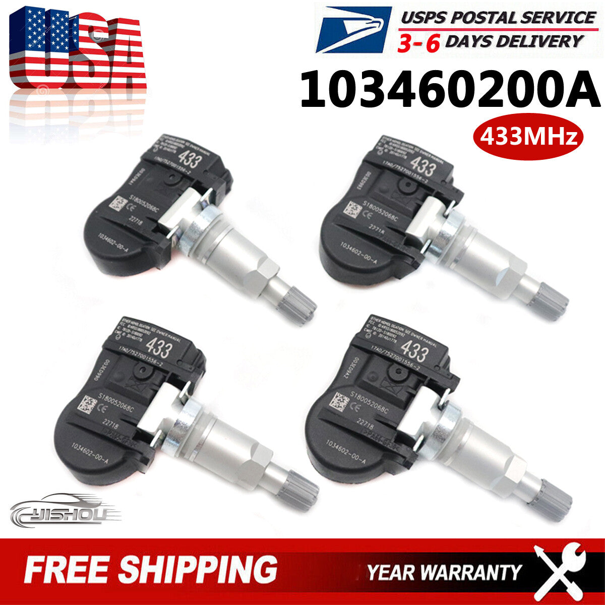 4x Tire Pressure Monitoring System TPMS 103460200A for Tesla Model 3 S X 433MHz