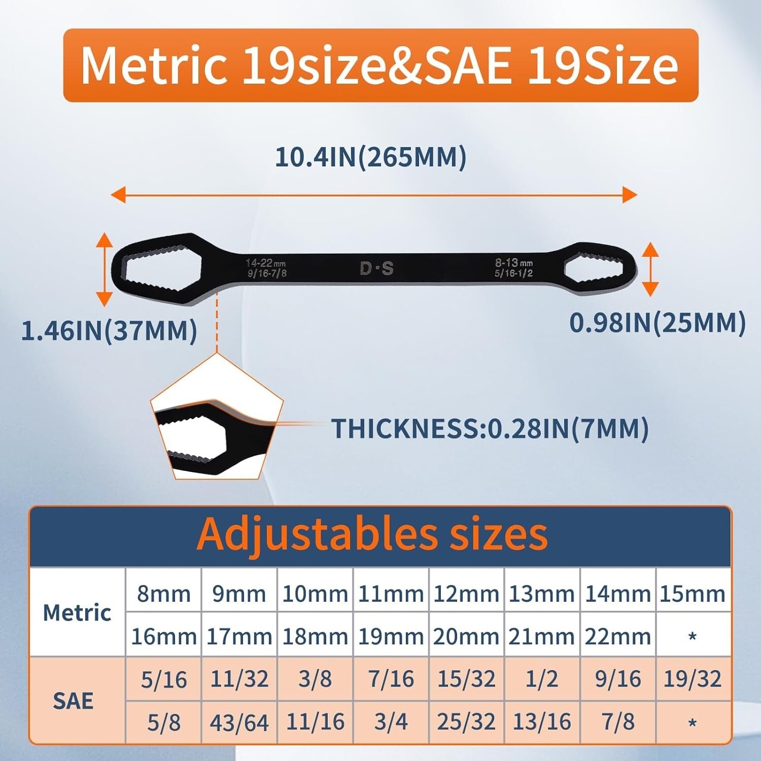 Double-Ended Wrench,5/16-7/8 IN Multifunctional Universal Self-Tightening Wrench