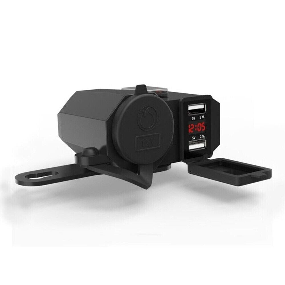 Motorcycle Dual USB Phone Charger LED Cigarette Lighter Socket Outlet Black New n