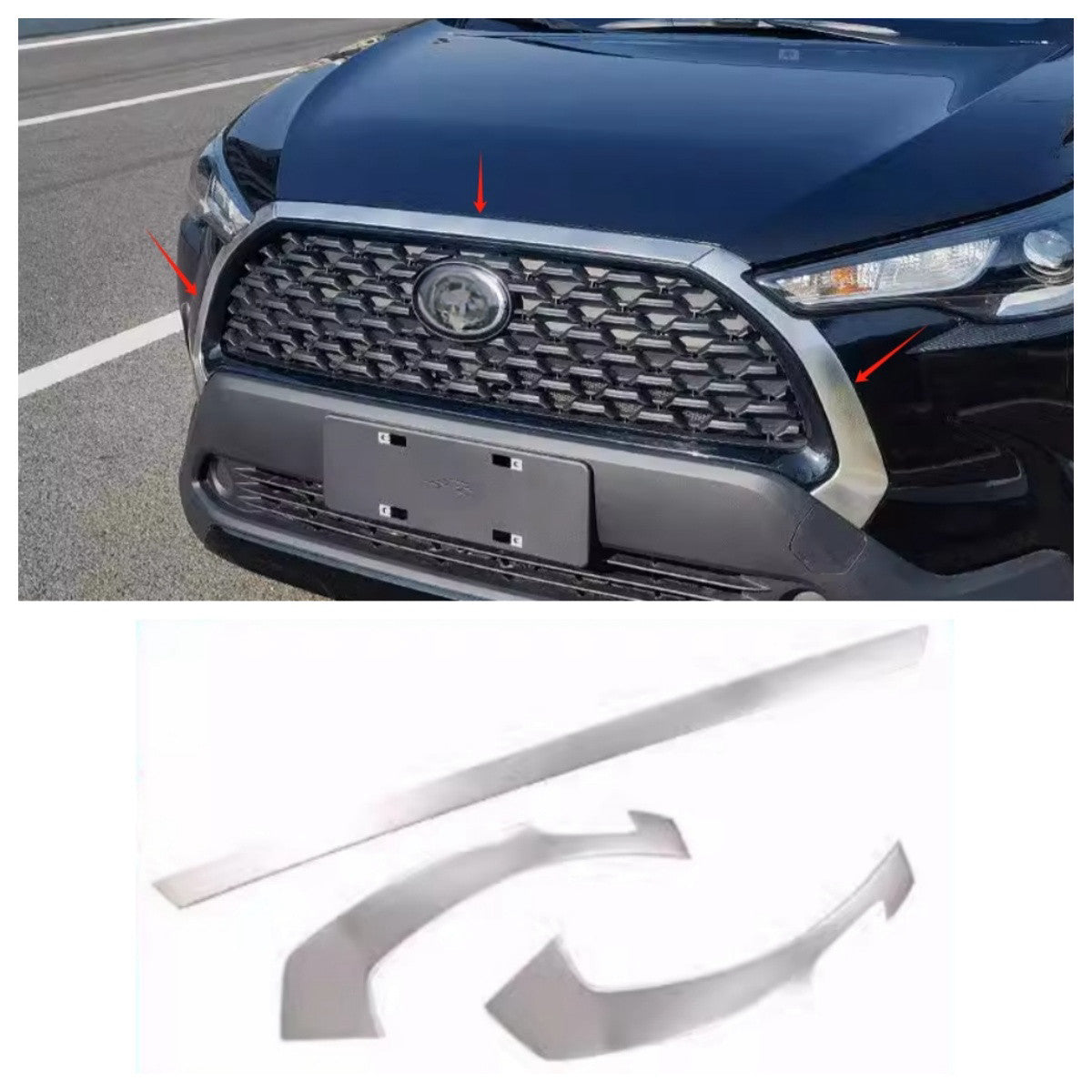 for Toyota for Corolla Cross 22-24 Silver Steel Center Mesh Grille Grill Strip Trim