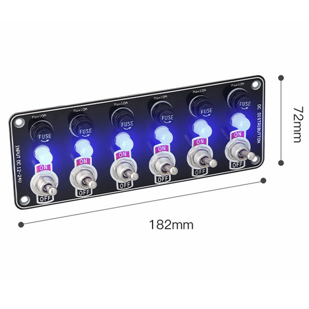 6 Gang Metal Rocker Switch Panel with LED Circuit Breaker Fuse Box for Automotive and Marine Use n