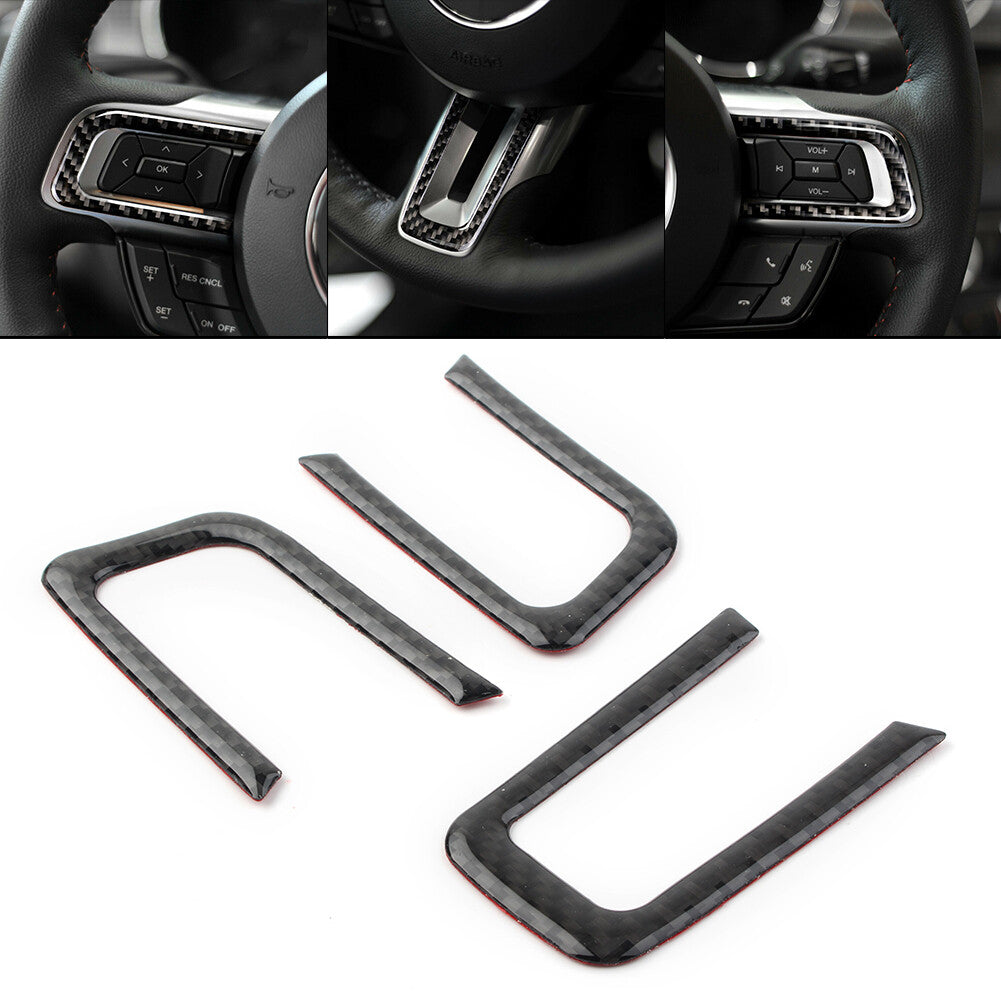 3x Carbon Fiber Interior Steering Wheel Cover Trim for Ford for Mustang 2015-2019