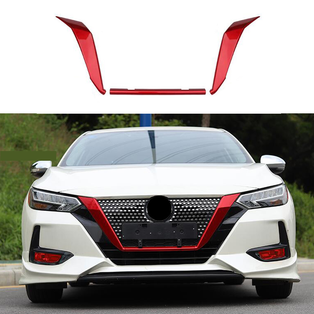 3pcs for Nissan Sentra 2020-2022 ABS Red Front Grille Frame Cover Trim Moulding