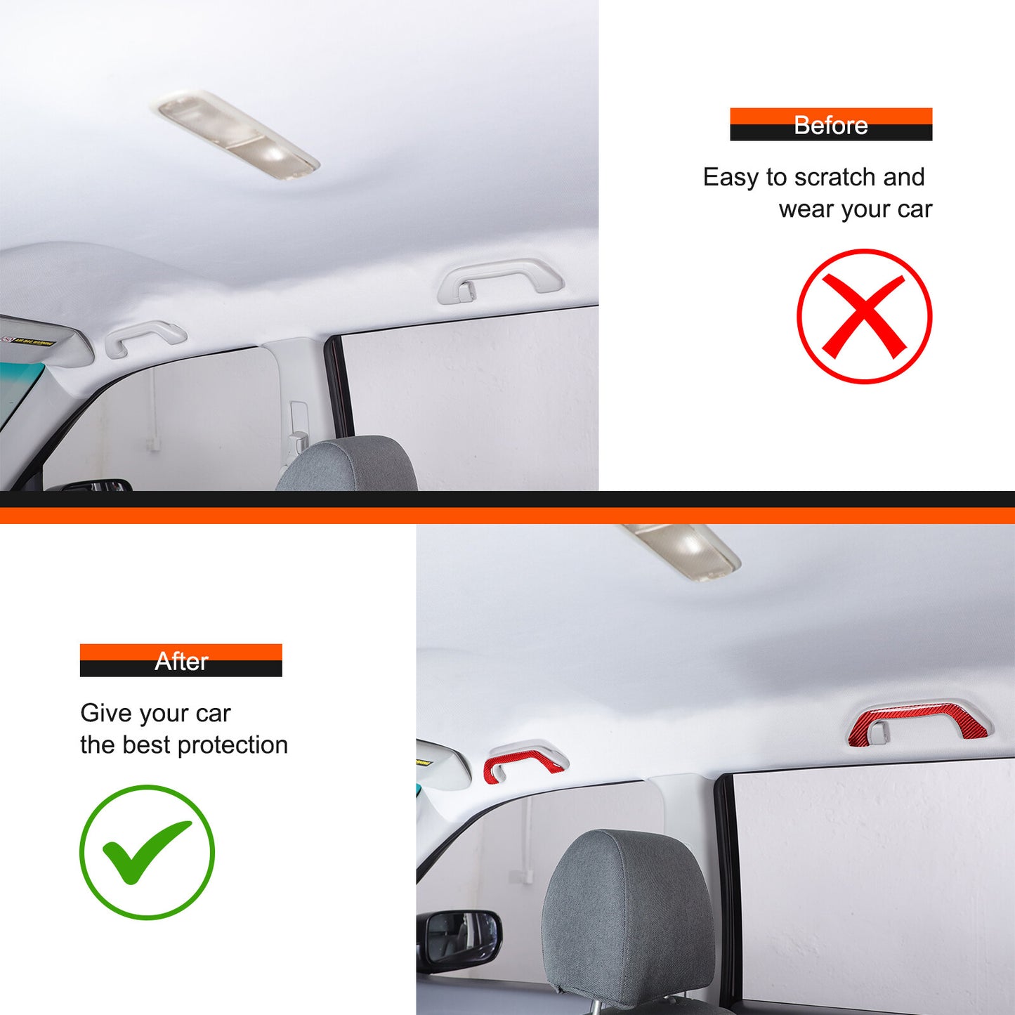 Red carbon fiber interior roof door handle cover sticker for Honda Pilot 2003-08- n