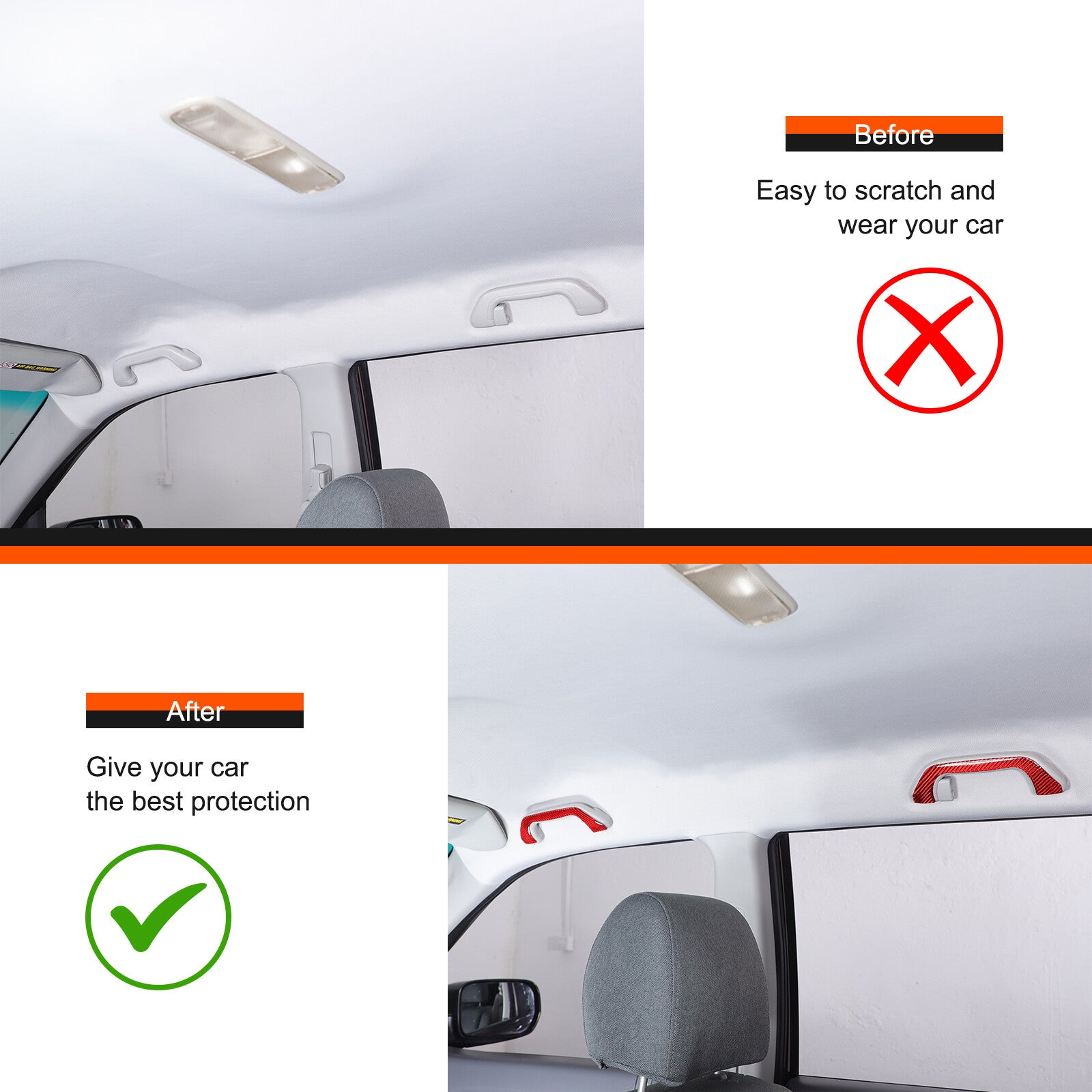 Red carbon fiber interior roof door handle cover sticker for Honda Pilot 2003-08- n
