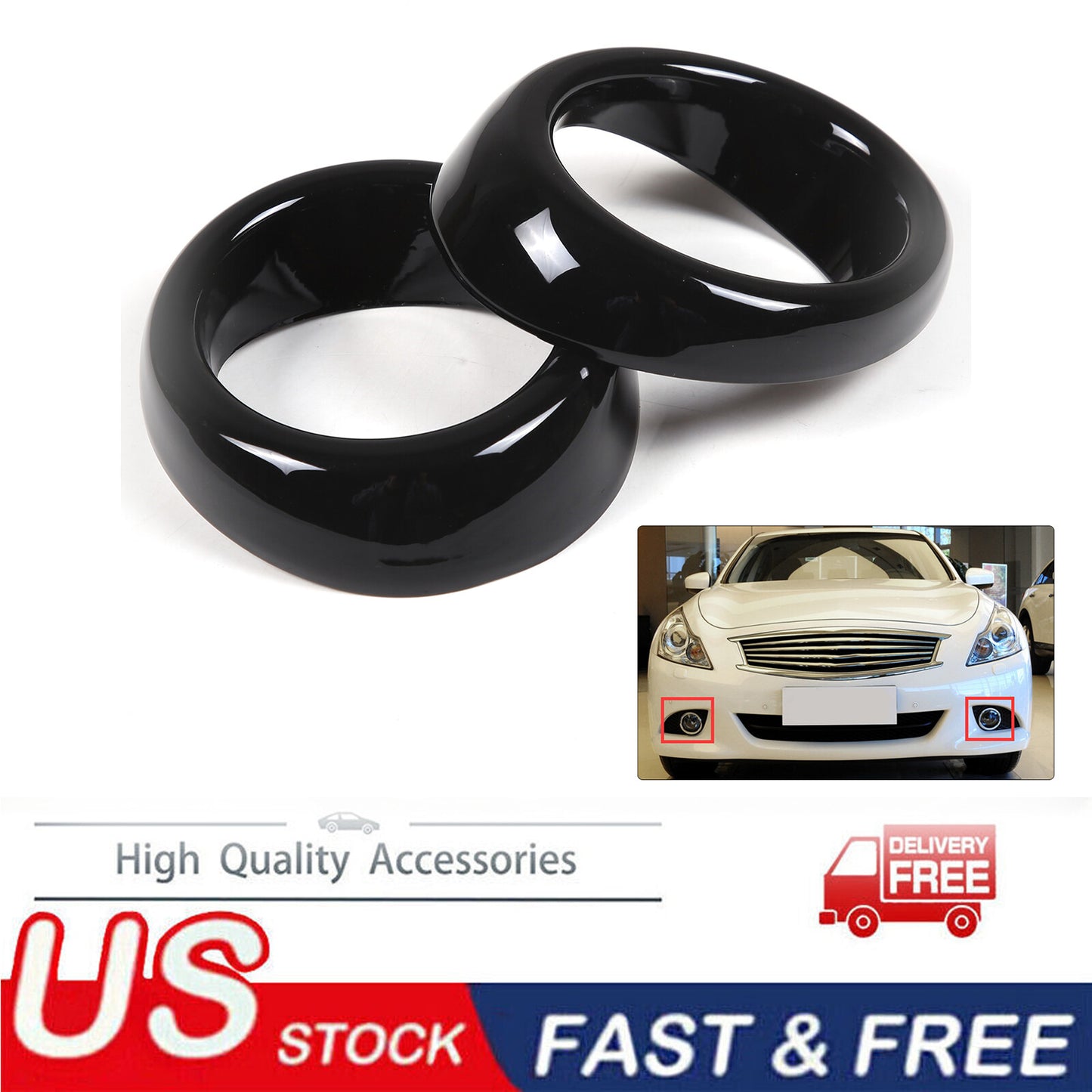 Gloss black front bumper side fog light bezel trim for Infiniti G25 G37 2010-13- n