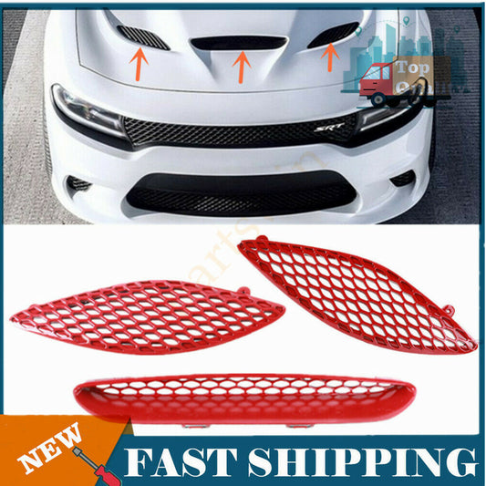 Suitable for 2015-2020 for Dodge Charger SRT Hellcat with Red Decorative Cover and Grille Frame - n