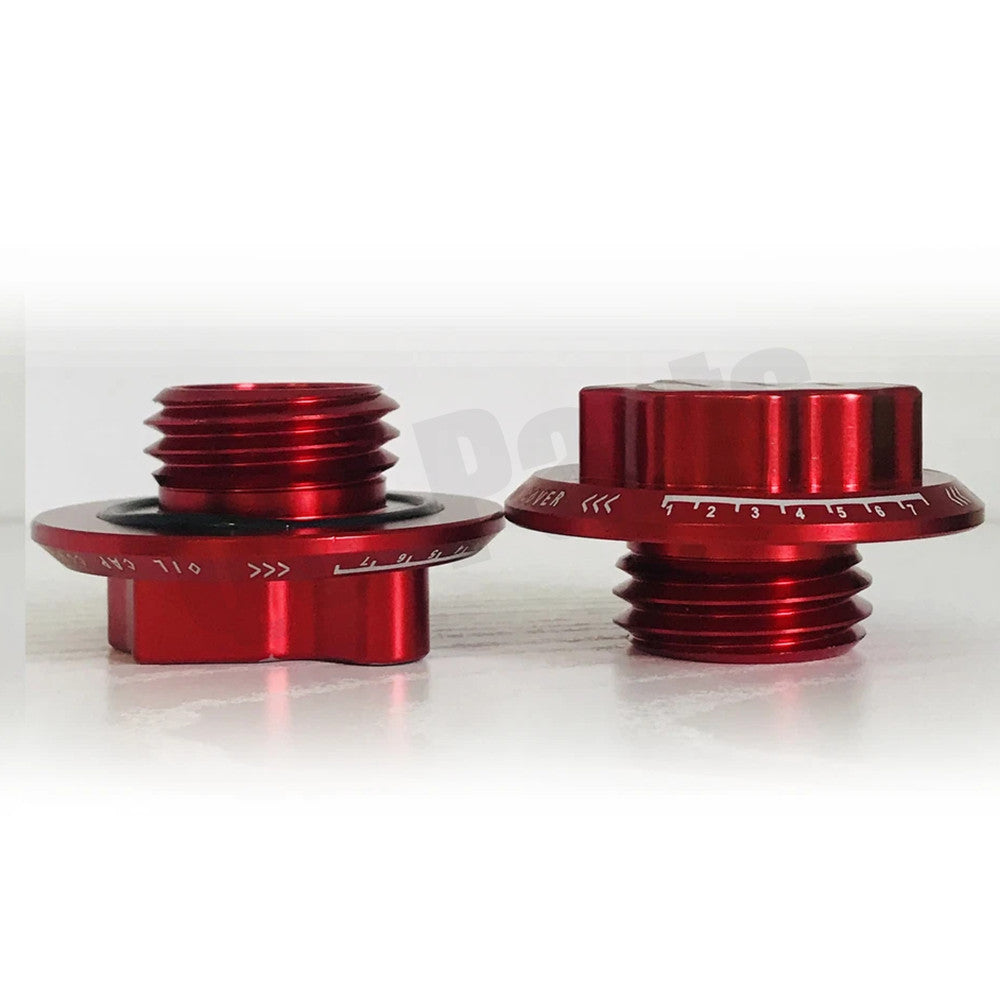 The red screw is for Honda for Acura models where the middle finger is fully inserted into the fuel tank cap.