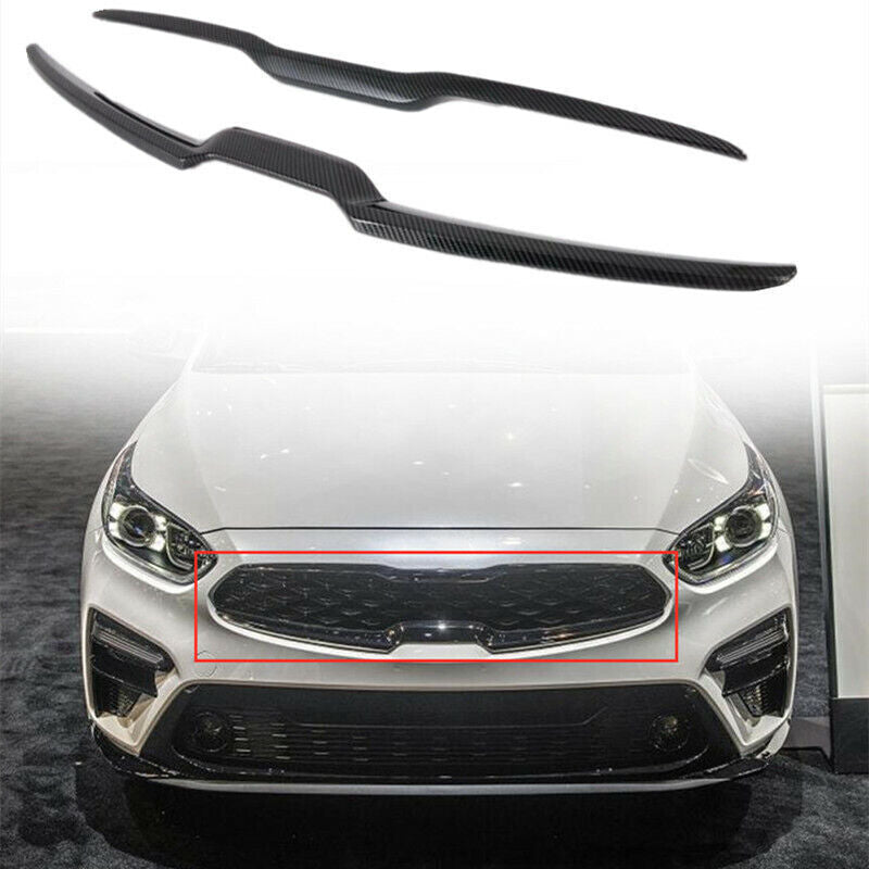 for Kia Forte 19-21 Carbon fiber Front Center Grille Grill Molding Cover Trim 2x