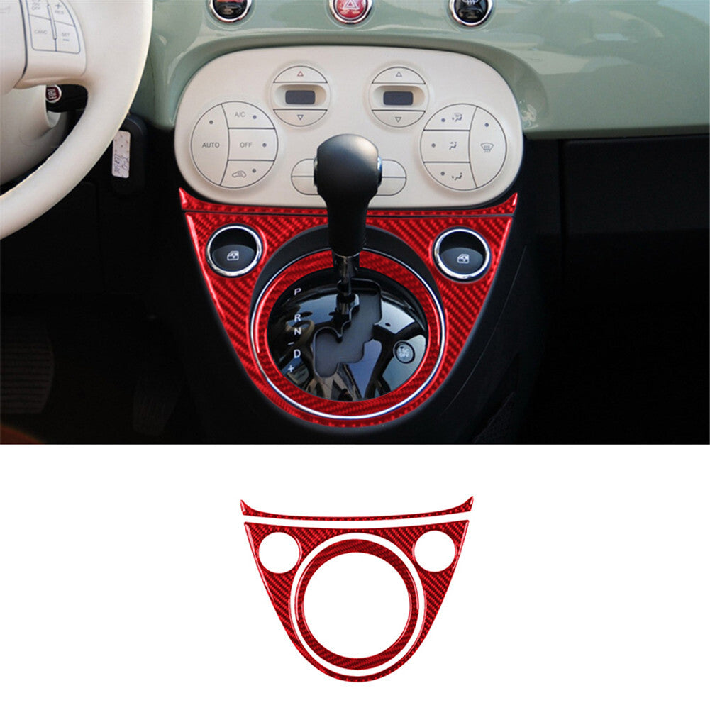 Red Carbon Fiber Interior Gear Shift surround Frame Trim for Fiat 500 2012-2015