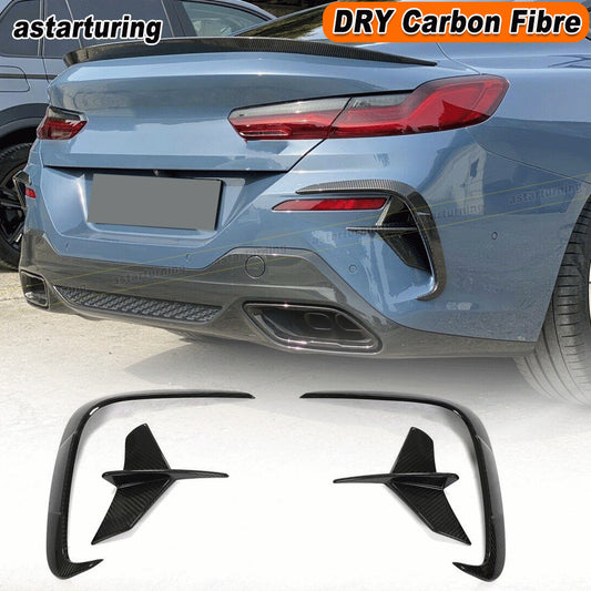 for BMW 8 Series G14 G15 M850i Dry Carbon Fiber Rear Bumper Fins Splitter Canard