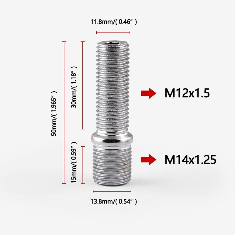 20pcs M14x1.25 to M12x1.5 50mm Extended Wheel Stud Bolt Conversion Screw Adapter Q