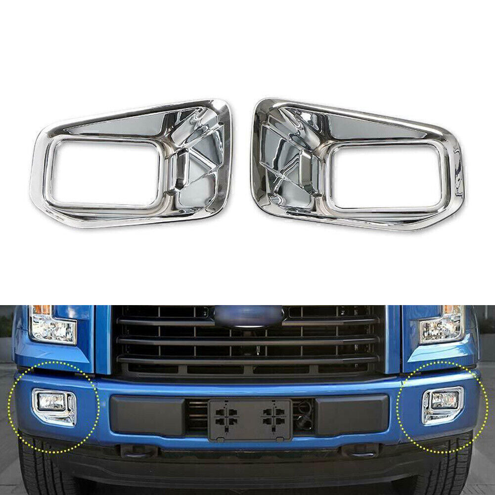 2pcs Chrome Car Front Fog Light Decoration Cover Trim for Ford F-150 2015-2018