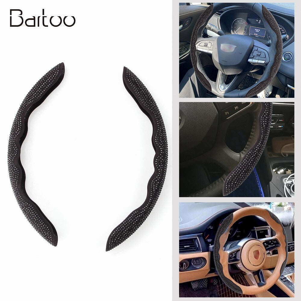 Car Steering Wheel Cover 38cm Shiny Rhinestone Bling Diamond Universal Black Q