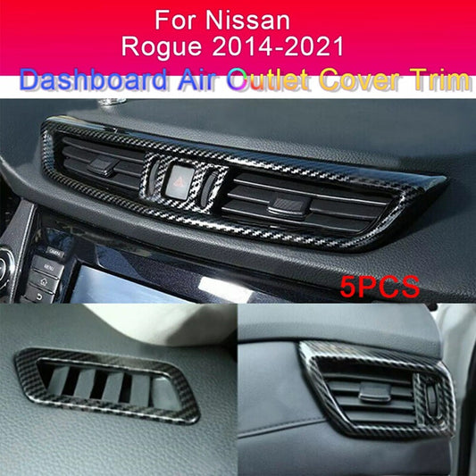 Car Carbon Fiber Dashboard Air Outlet Cover Trim Set For Rogue 2014-2020 n
