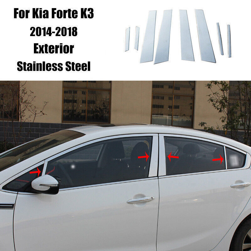 for Kia Forte K3 14-2018 Silver Steel Exterior Window BC-Pillar Post Cover Trim