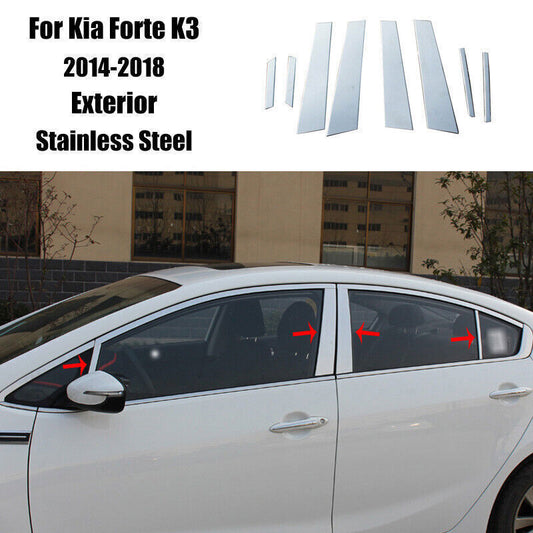 for Kia Forte K3 14-2018 Silver Steel Exterior Window BC-Pillar Post Cover Trim