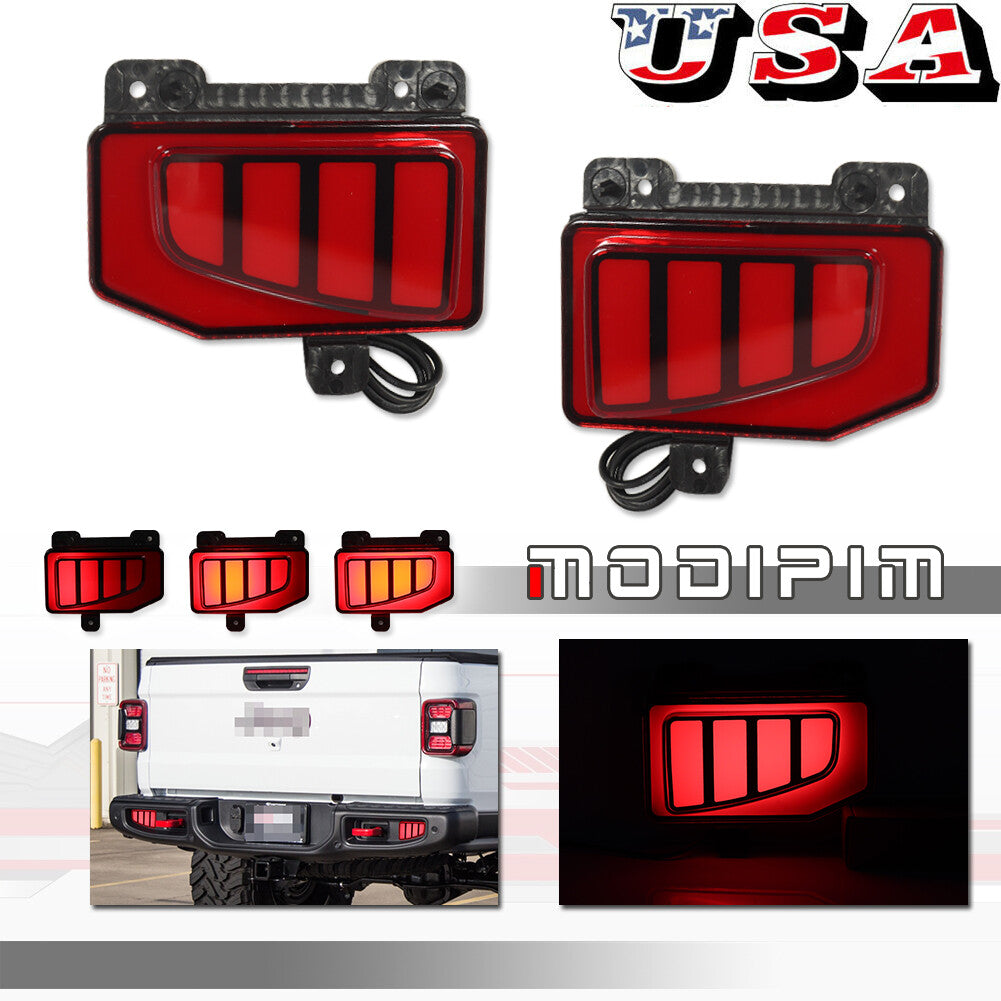 Dark Red Bumper Reflector LED Tail/Brake Sequential Signals for for Jeep Gladiator JT- v