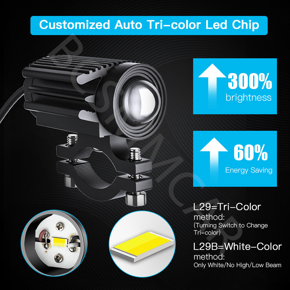 LED Motorcycle Headlight Spotlight Working Fog Lights White Yellow Waterproof Q