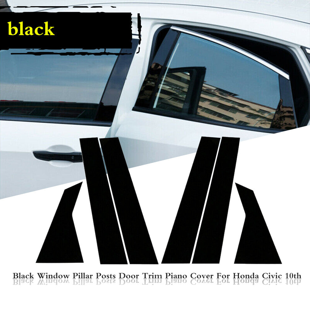 For 16 - 20 for Honda for Civic 4 Door Black Pillar Molding Protective Trim Set, 6 Piece Set - v