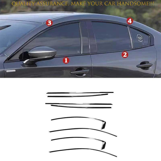 8X for Mazda 3 Axela 19-2023 Black Steel Windows Strip Sill Moulding Cover Trim
