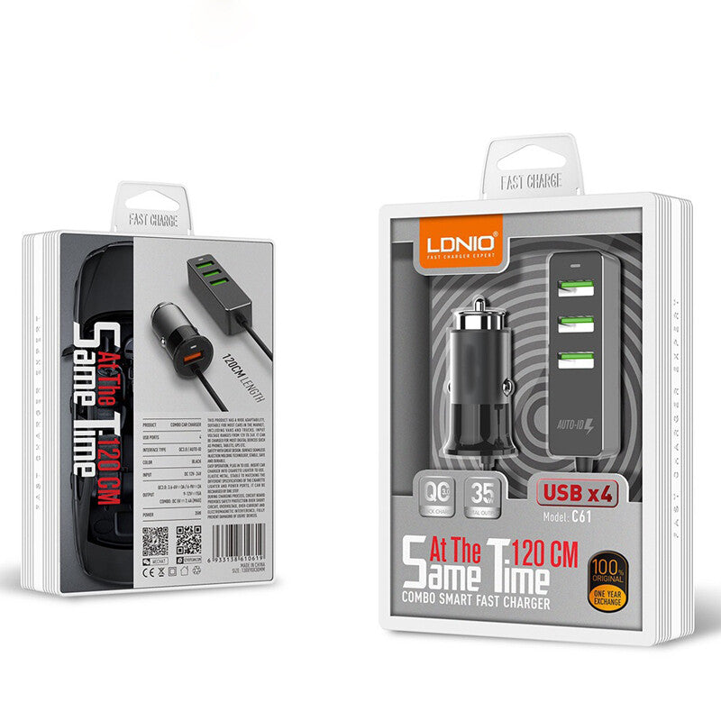 QC3.0 Fast Charging 7A 1 for 4 USB Multi-functional Front/Rear for Seat Car Charger Set n