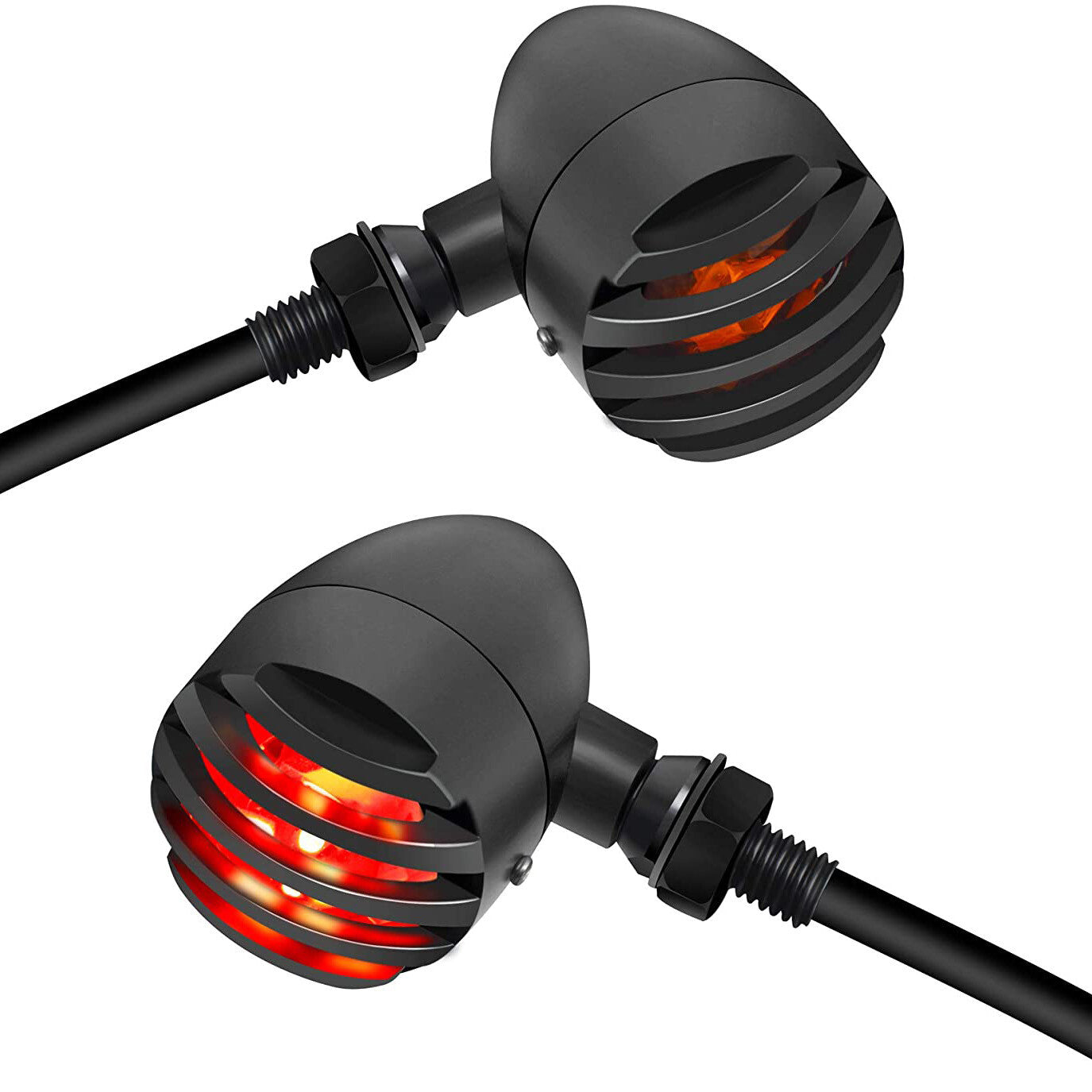 2PCS Motorcycle Turn Signals Bullet Grilled Style Stop Signal Flashing Light