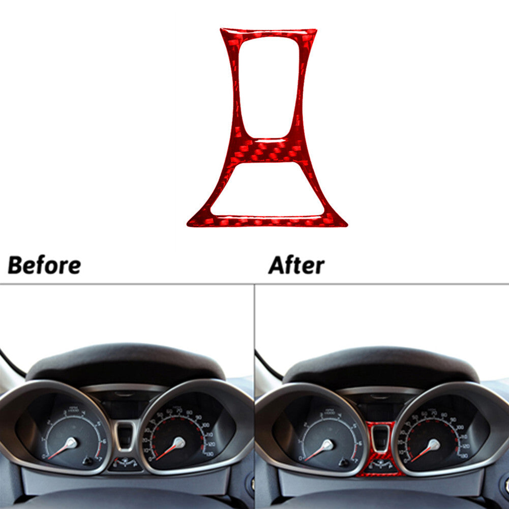 Red Carbon Fiber Central Speedometer Strip Cover Trim for Ford Fiesta 2011-2015