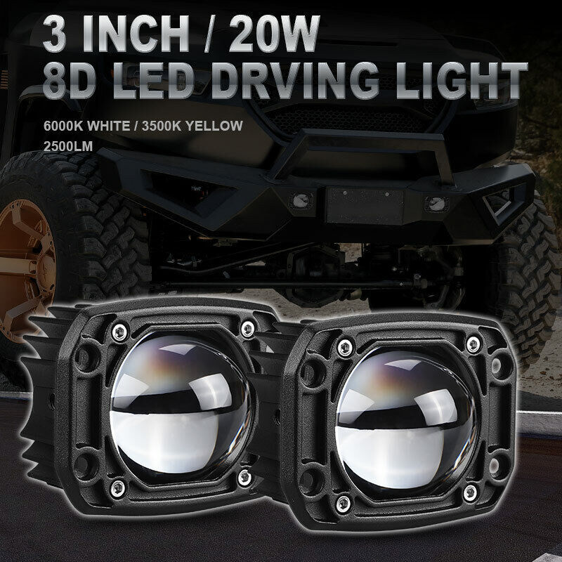 2 3inch Flush Mount LED Work Light Pods Yellow White Driving Spot Fog Off Road
