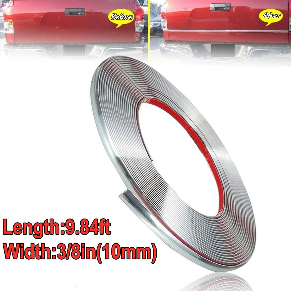 3/8(10mm) 3M Chrome Car Side Body Window Door Strip Bumper Protector Trim Tape