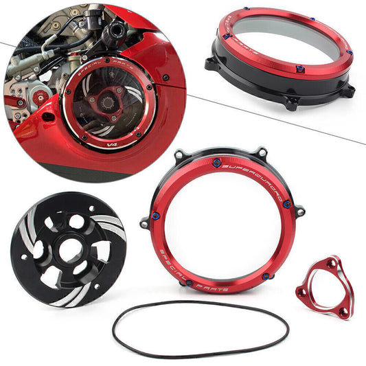 Red Clear Clutch Cover Guard Kit Fit for Ducati Panigale 1199 1299 959 R S 2012-20
