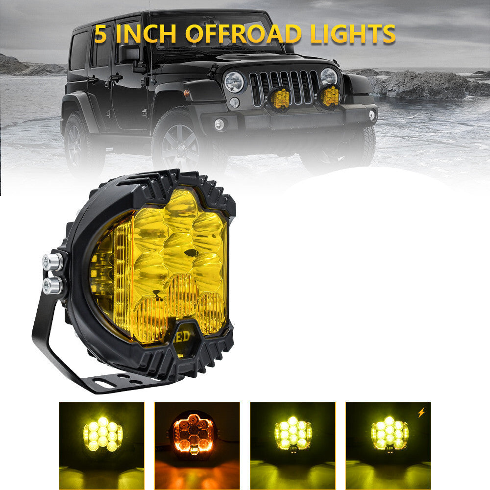 5in 50W LED Pods Amber Off Road Driving Lights Spot Work Light Fog Waterproof
