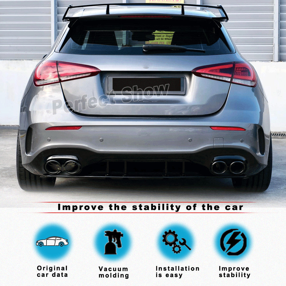 for Benz W177 A200A250 Sport A35 Gloss Black Rear Diffuser Lip W/Exhaust Tips