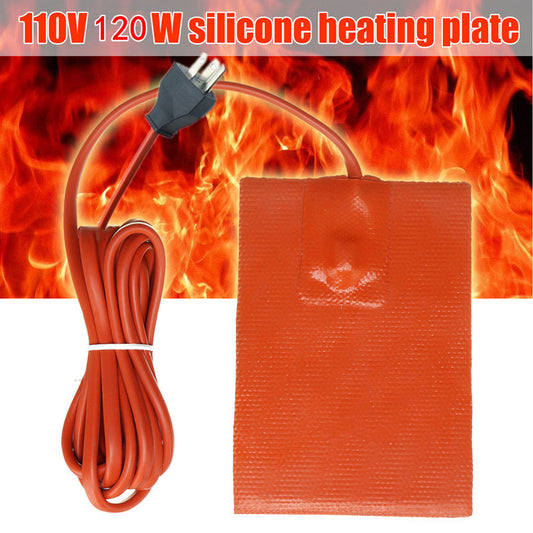1x Car 110V Oil Pan Sump Pad Silicone Heater Hydraulic Tank Heating Plate Plug