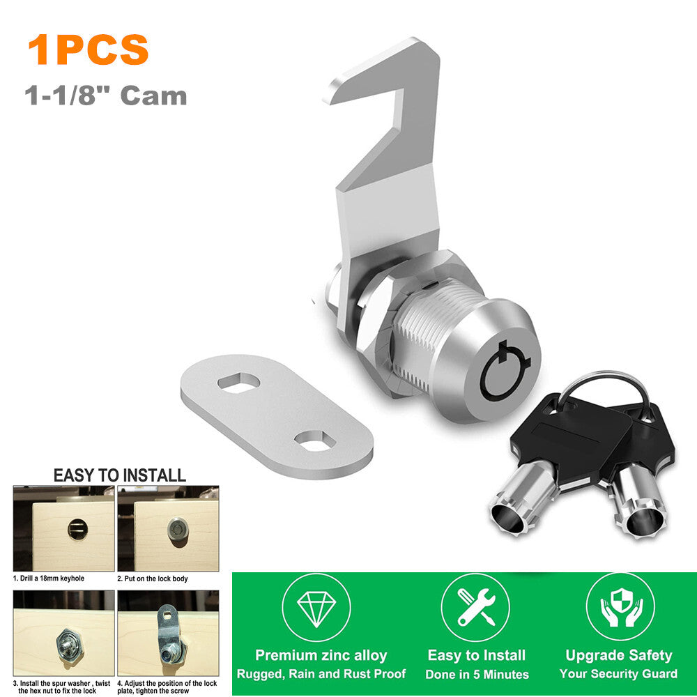 1-Piece Cabinet Lock with Key, 1-1/8 Inch Cam Lock for RV Storage, Mailbox, Toolbox - n
