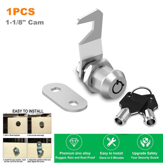 1-Piece Cabinet Lock with Key, 1-1/8 Inch Cam Lock for RV Storage, Mailbox, Toolbox - n