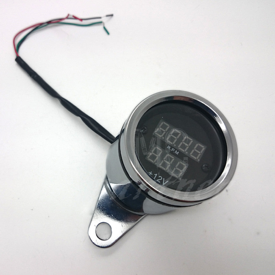 New Chrome Universal Motorcycle LED Digital Tachometer Voltmeter Gauge Combo Q