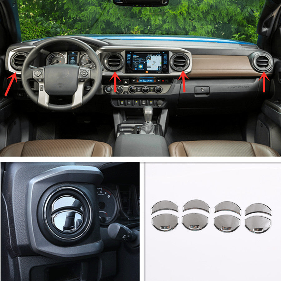 For Tacoma 2016-2022 Car Dashboard Air Vent Cover Trim ABS Chrome 8pcs v