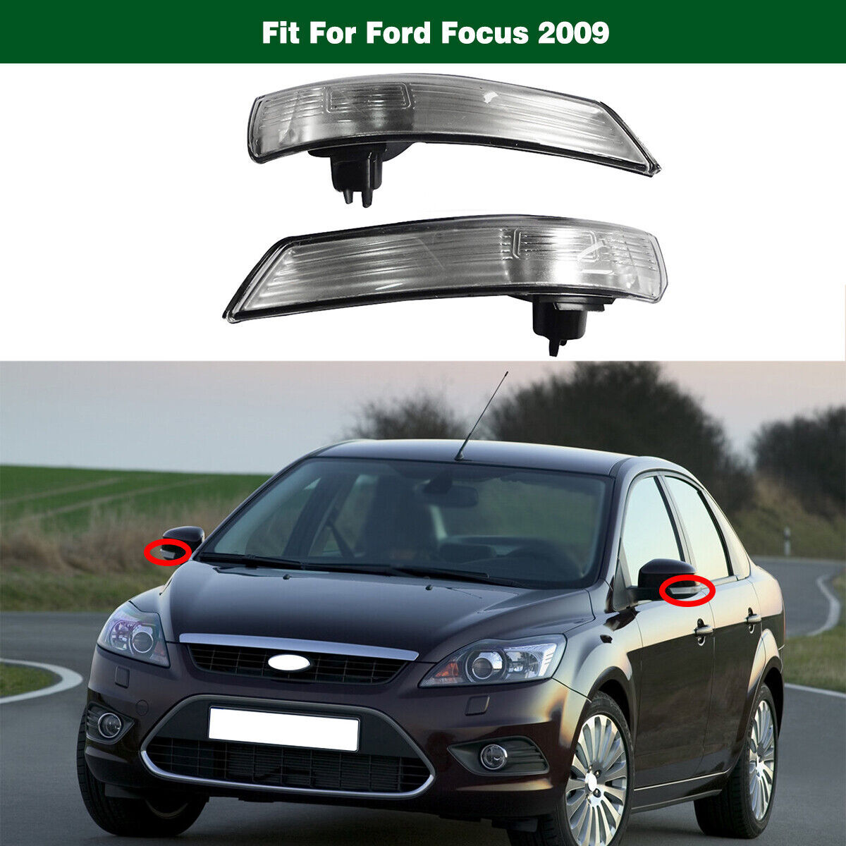 1Pair Side Rear View Door Mirror Turn Signal Lights Fit for Ford Focus 2009-2011