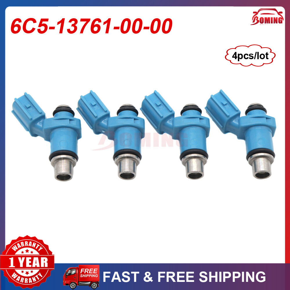 Four new 6C5137610000 fuel injectors for Yamaha 40HP, 50HP, and 60HP 4-stroke engines. (6C5-13761-)