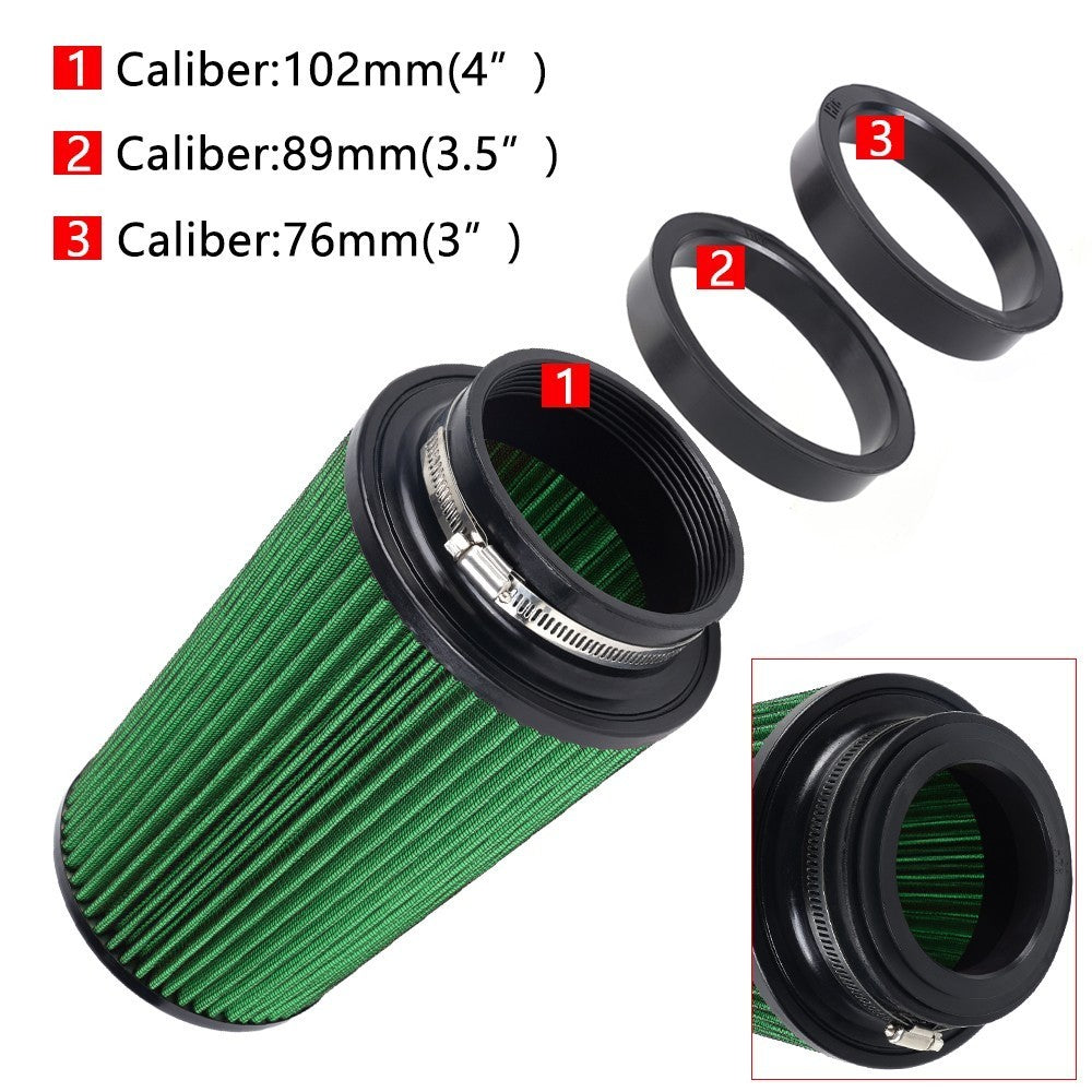 3 3.5 4 Cold Air Intake Filter Inlet 3 Sizes in 1 10.5 Tall Universal Green Q