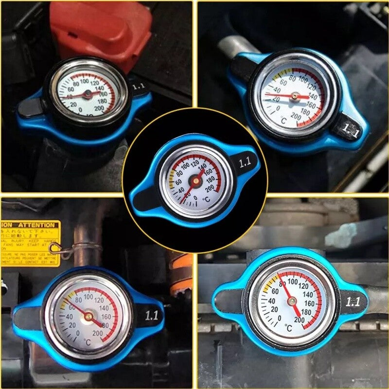 Car Thermostatic Gauge Radiator Cap Cover Small Head With Water Temp Meter Blue
