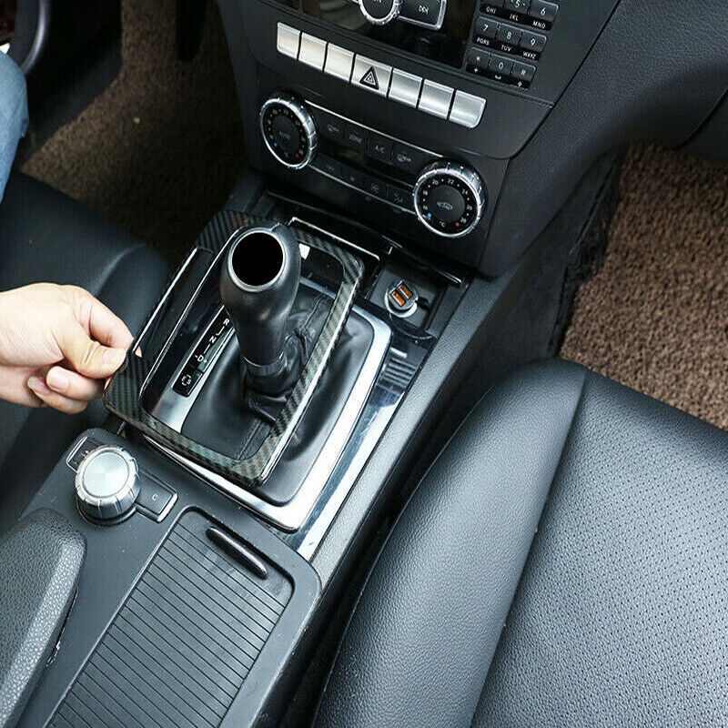 Carbon fiber car gear shift cover decorative sticker for C W204 2008 - 2013 n