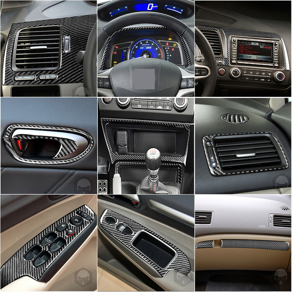 for Honda for Civic 8th Gen 2006-2011 Carbon Fiber Full Interior Set Kit Trim 30PCS