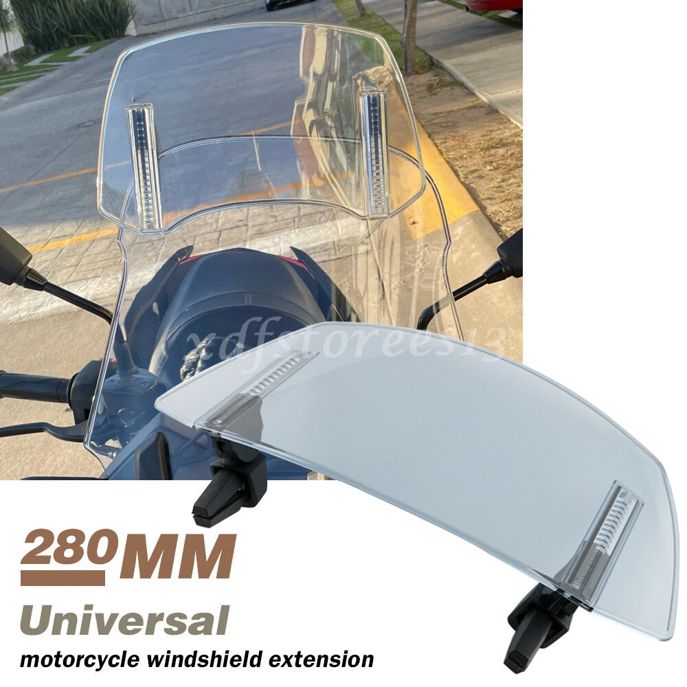 Motorcycle Clip on Windshield Adjustable Wind Screen Deflector Extension Spoiler Q