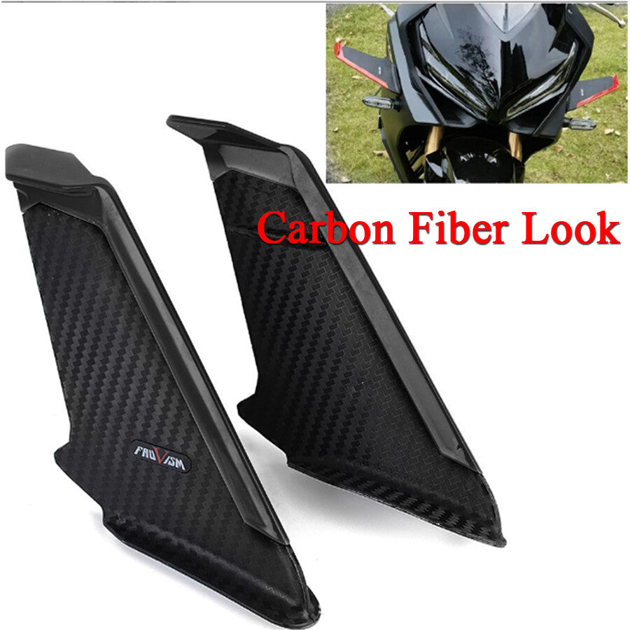 Pair Carbon Fiber Look Motorcycle Front Fairing Side Winglet Wind Fin Spoiler Q