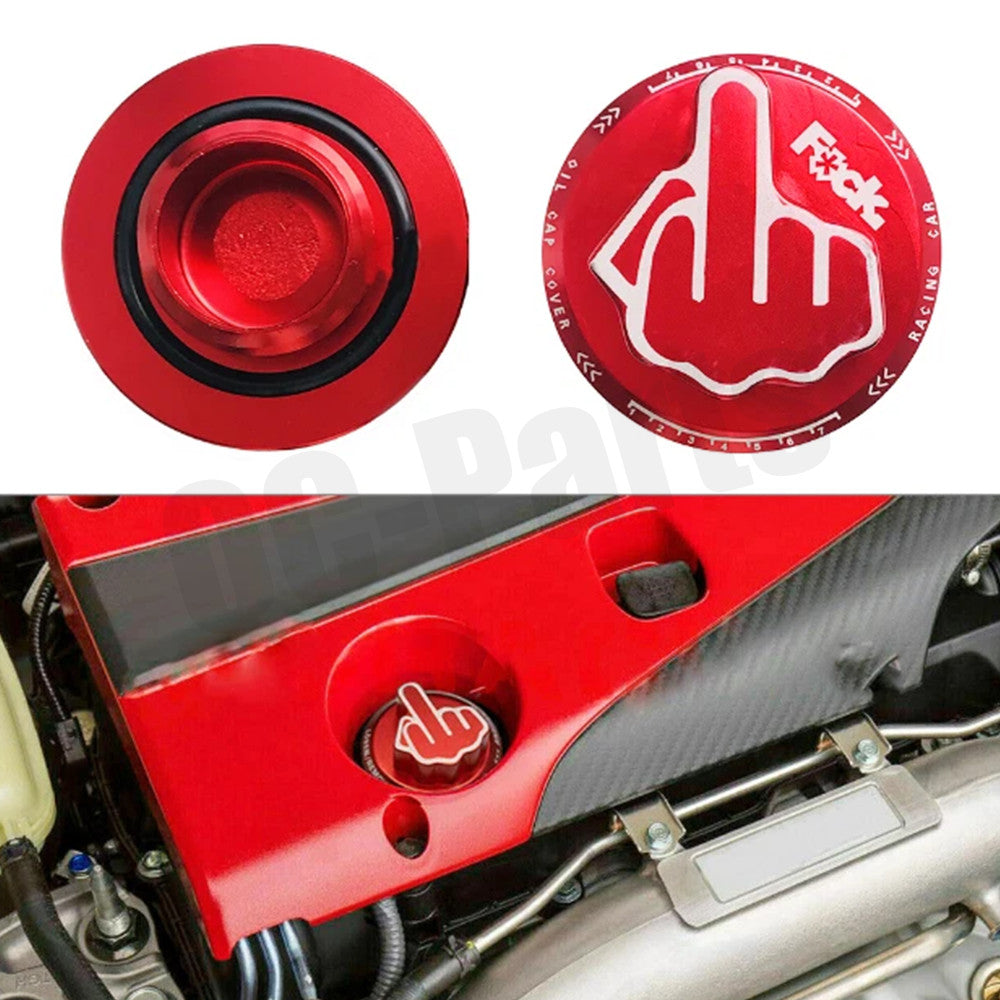 The red screw is for Honda for Acura models where the middle finger is fully inserted into the fuel tank cap.