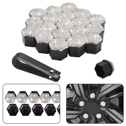 White Rhinestone 20Pcs/set 17mm Wheel Lug Nut Covers Bolt Cap v