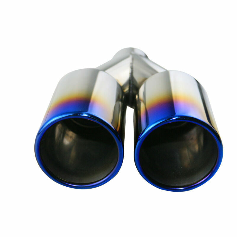2.5 Universal Welding Double Wall Dual Exhaust Tail Y Pipe Tips 3'' OD Blue Tip